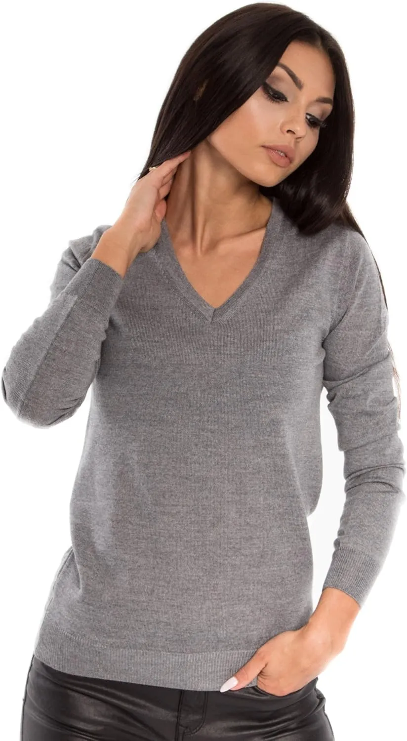 Women's Cashmere Soft Merino Wool V-Neck Sweater Pullover Top