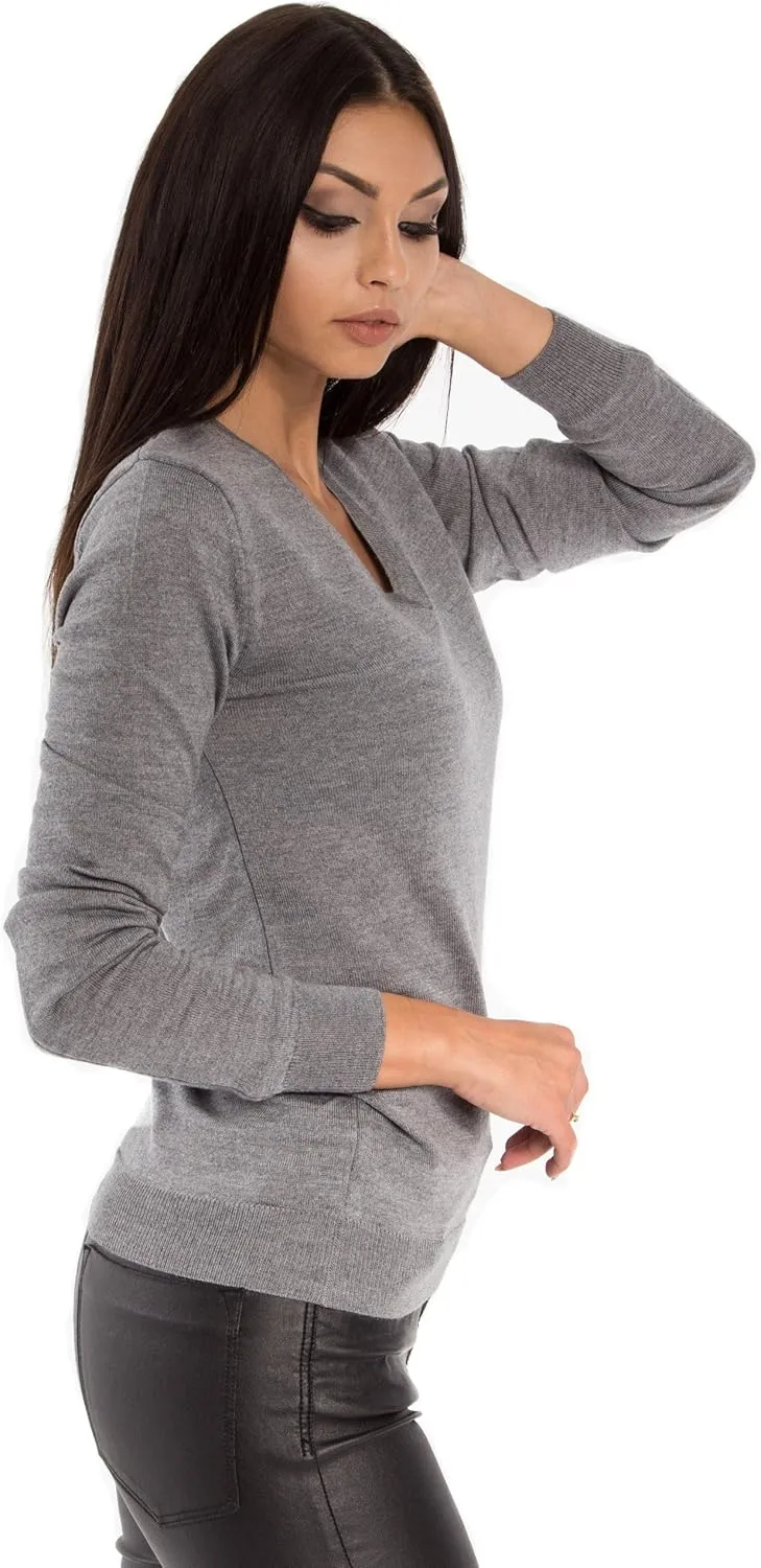 Women's Cashmere Soft Merino Wool V-Neck Sweater Pullover Top