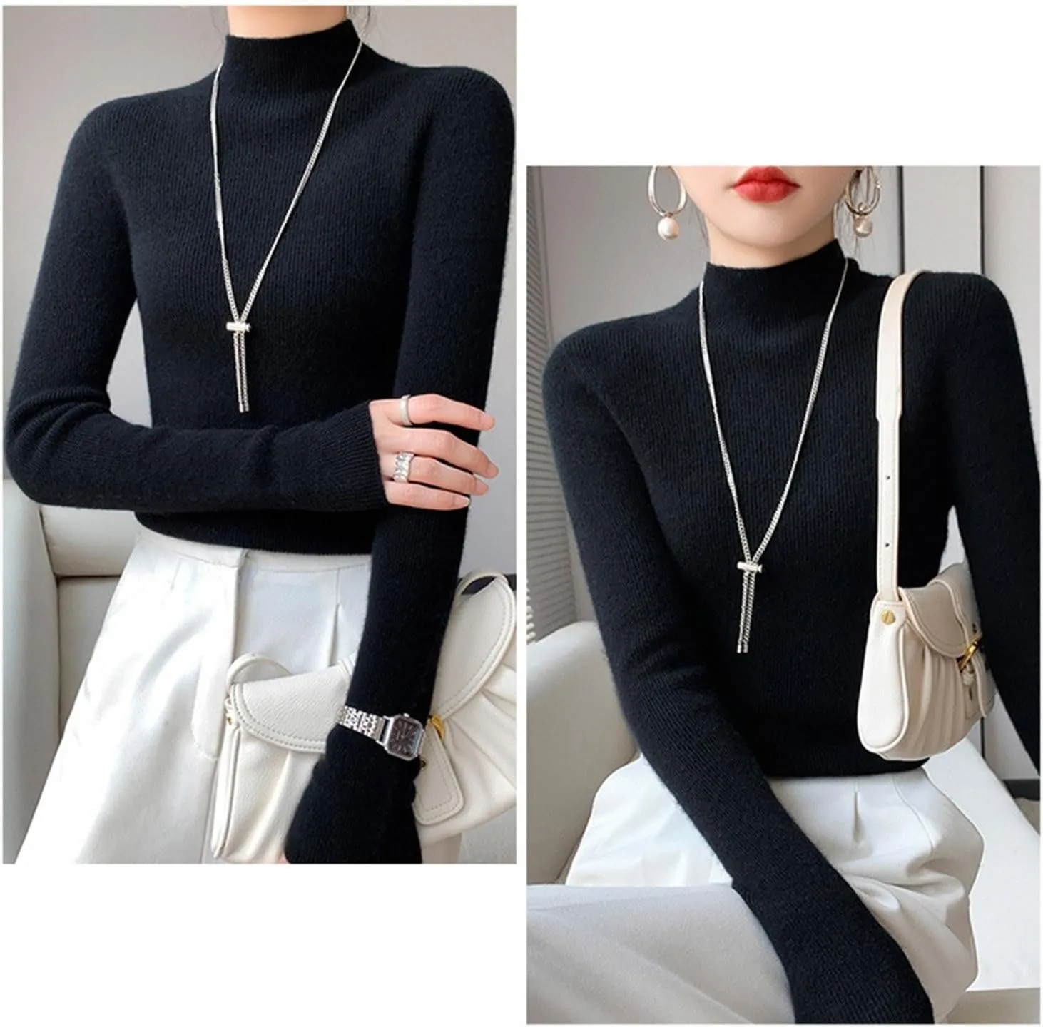 Womens Cashmere Sweater Turtleneck Solid Long Sleeve Cute Warm Soft Y2k Sweaters 2025 Spring Winter Knit Pullover Tops