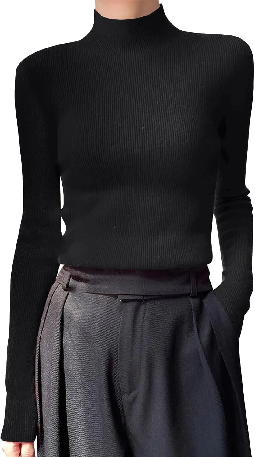 Womens Cashmere Sweater Turtleneck Solid Long Sleeve Cute Warm Soft Y2k Sweaters 2025 Spring Winter Knit Pullover Tops