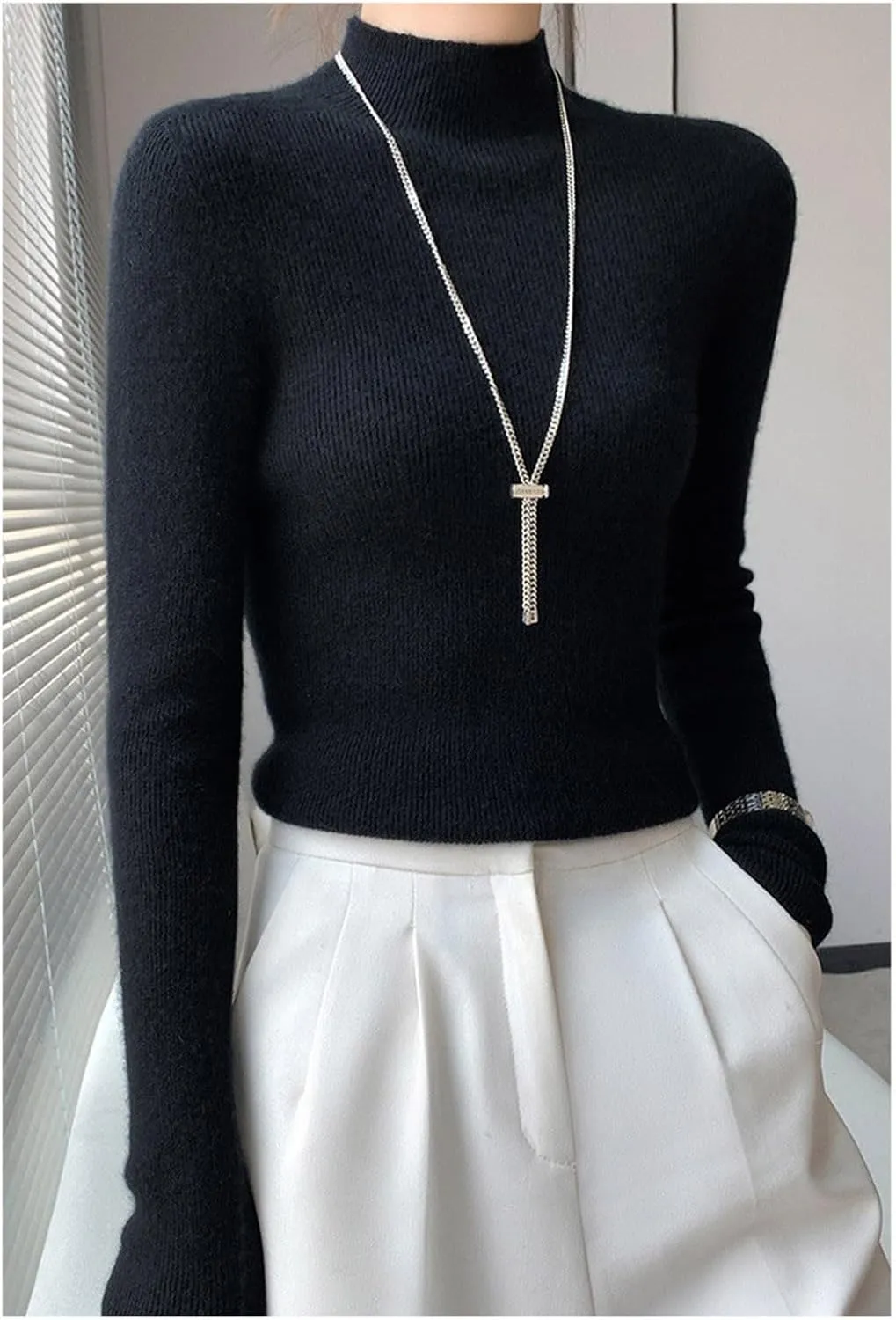 Womens Cashmere Sweater Turtleneck Solid Long Sleeve Cute Warm Soft Y2k Sweaters 2025 Spring Winter Knit Pullover Tops