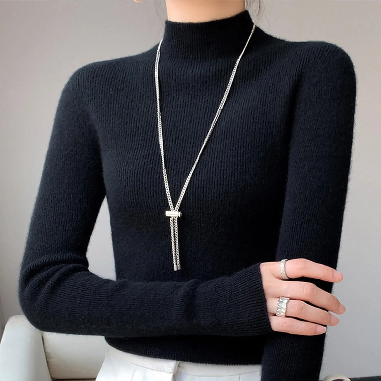 Womens Cashmere Sweater Turtleneck Solid Long Sleeve Cute Warm Soft Y2k Sweaters 2025 Spring Winter Knit Pullover Tops