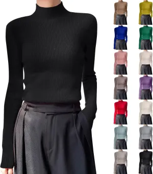 Womens Cashmere Sweater Turtleneck Solid Long Sleeve Cute Warm Soft Y2k Sweaters 2025 Spring Winter Knit Pullover Tops