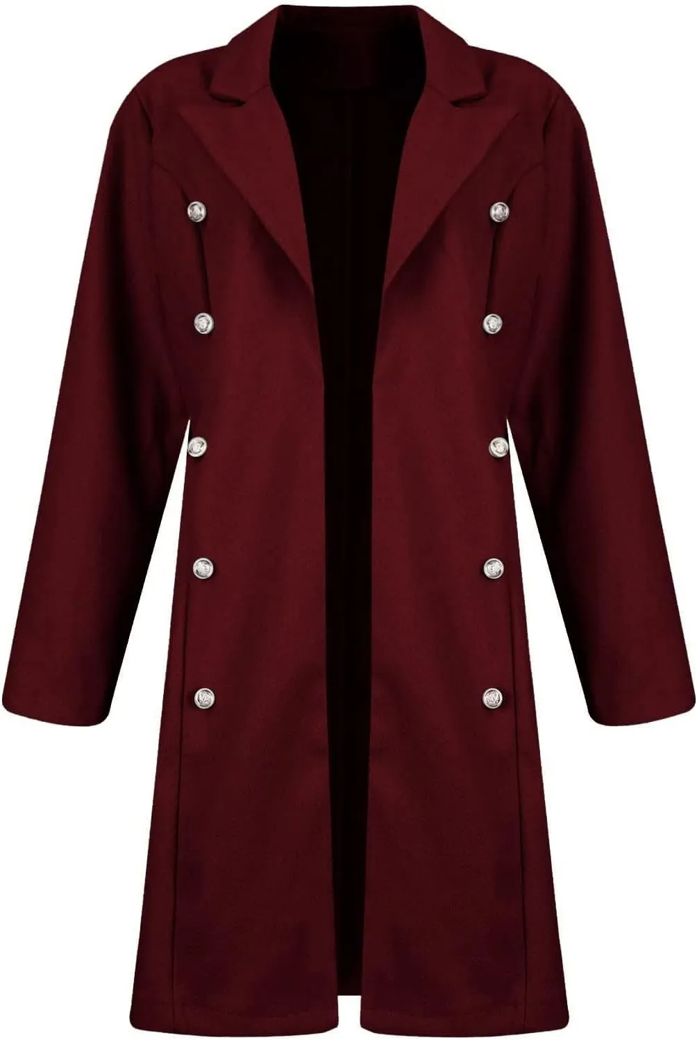 Womens Casual Coat Double Breasted Mid Long Pea Coat Notched Collar Wool Blend Overcoat