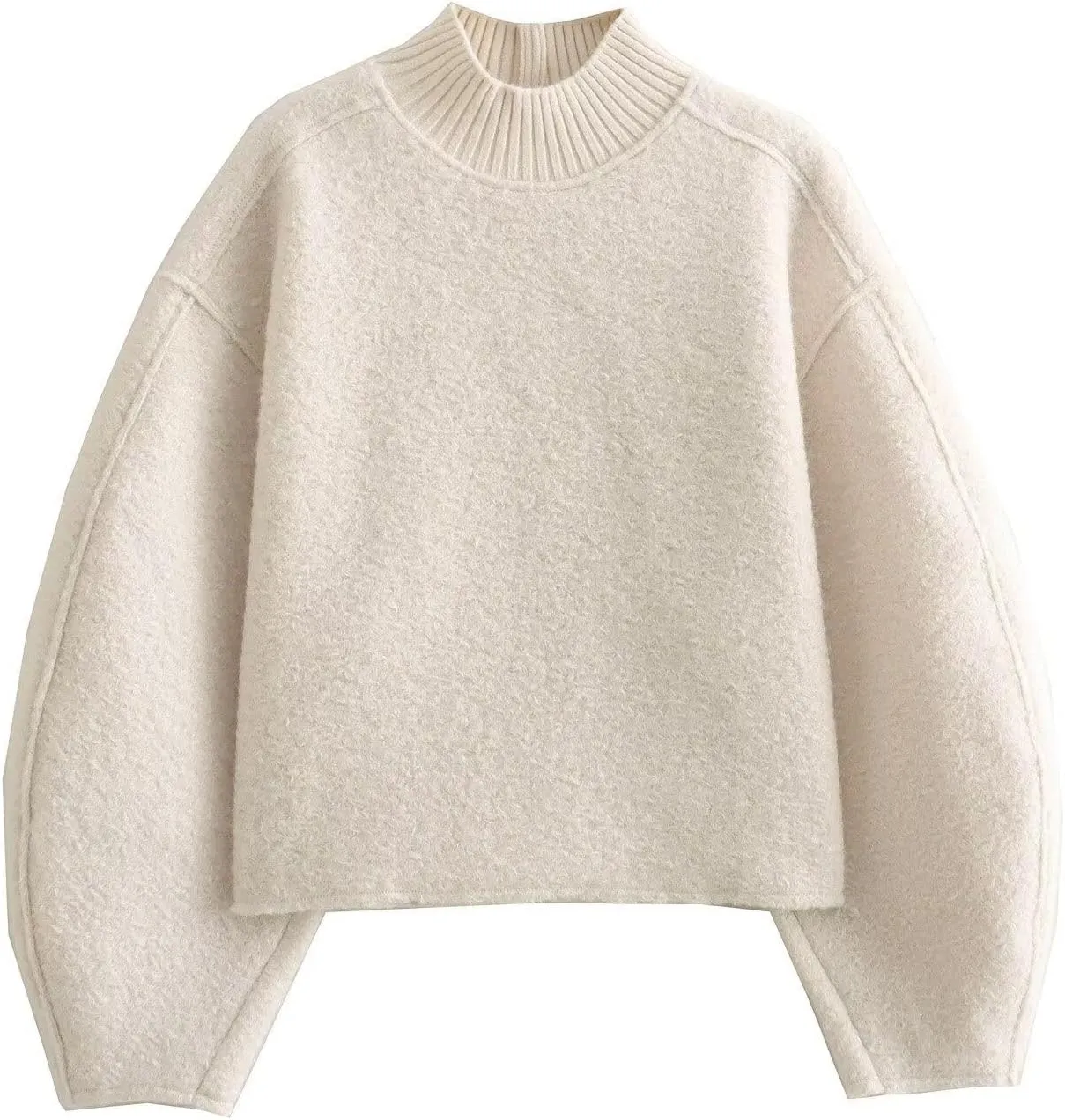 Women's Casual Fleece Sweatshirts Turtleneck Reverse Seam Pullover Crop Tops Fall Winter Fuzzy Wool Coat