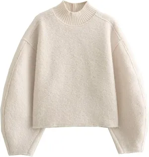 Women's Casual Fleece Sweatshirts Turtleneck Reverse Seam Pullover Crop Tops Fall Winter Fuzzy Wool Coat