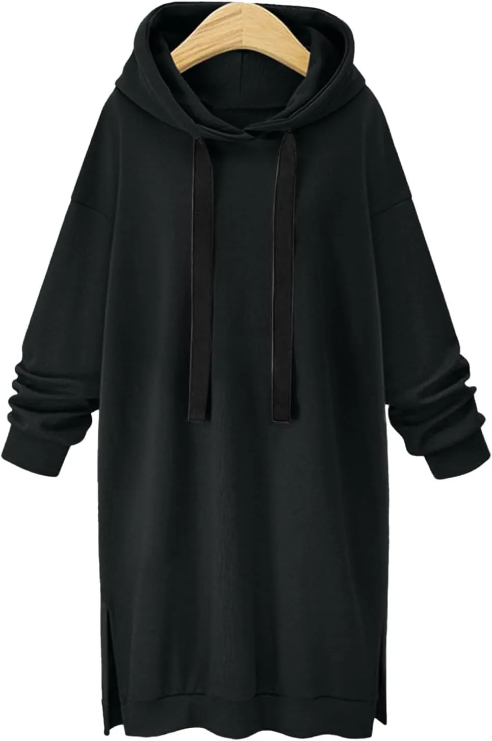 Women's Casual Pullover Sweatshirt Long Sleeve Split Hem Drawstring Hoodie Dress,Women Hoodies Dress Tunic Dress