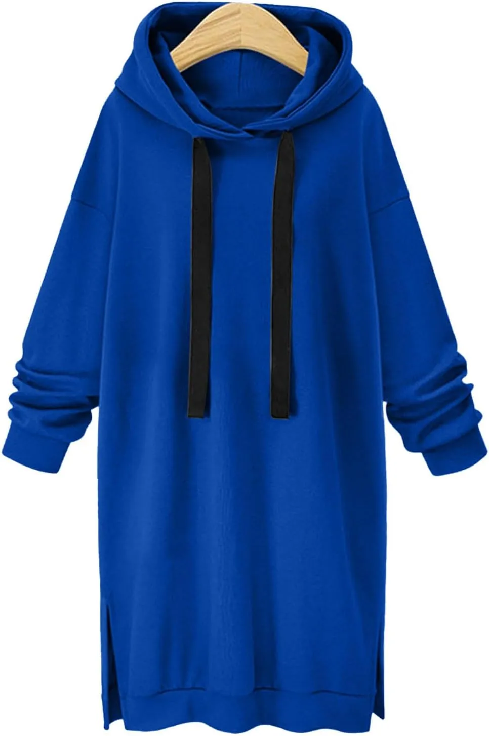 Women's Casual Pullover Sweatshirt Long Sleeve Split Hem Drawstring Hoodie Dress,Women Hoodies Dress Tunic Dress