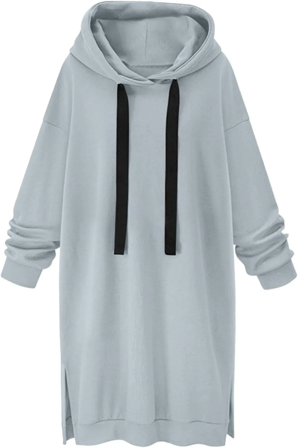 Women's Casual Pullover Sweatshirt Long Sleeve Split Hem Drawstring Hoodie Dress,Women Hoodies Dress Tunic Dress
