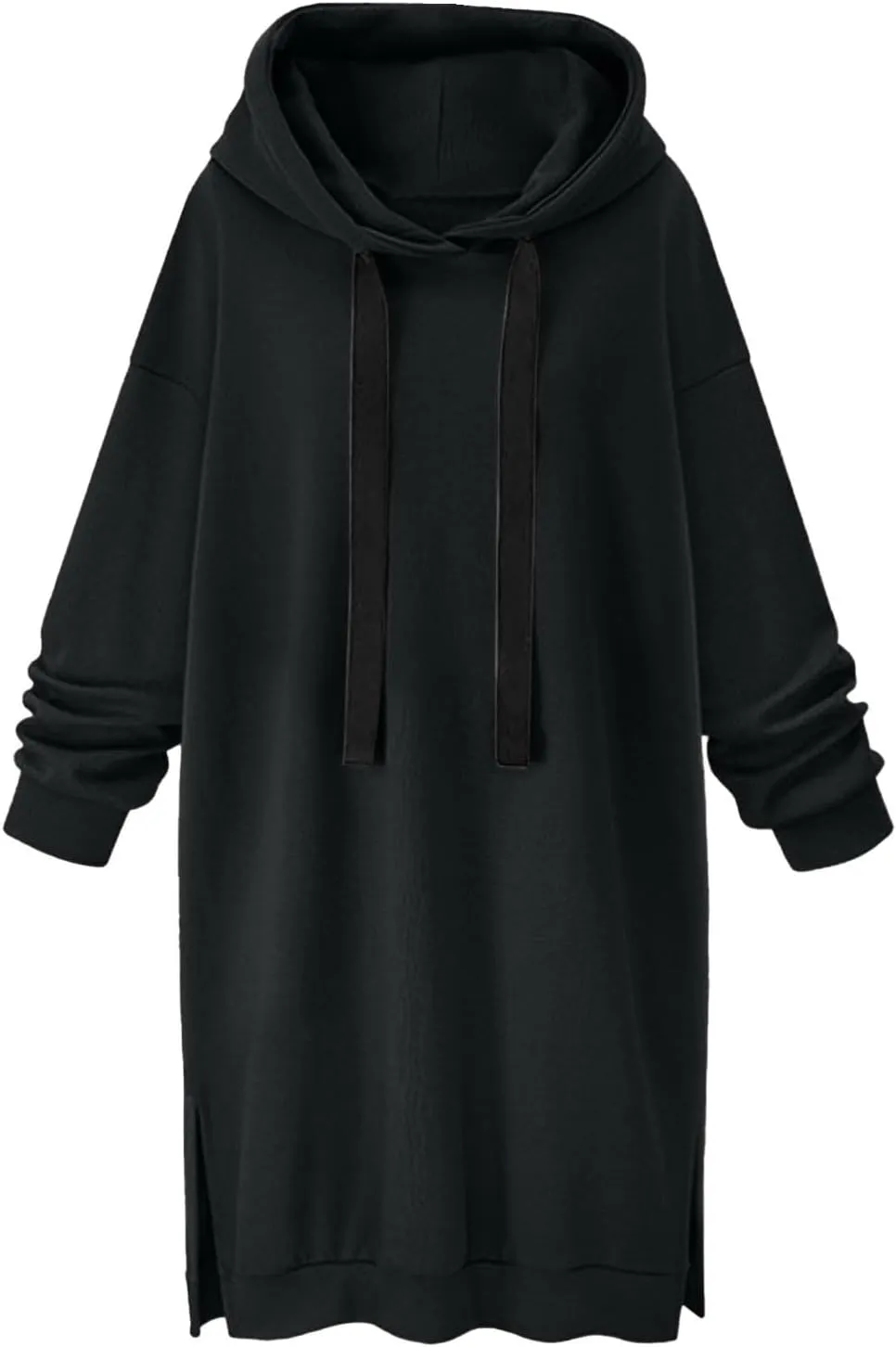 Women's Casual Pullover Sweatshirt Long Sleeve Split Hem Drawstring Hoodie Dress,Women Hoodies Dress Tunic Dress