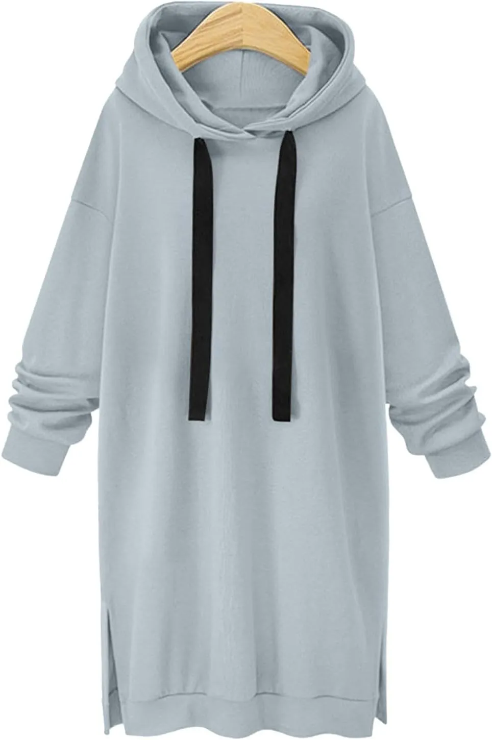 Women's Casual Pullover Sweatshirt Long Sleeve Split Hem Drawstring Hoodie Dress,Women Hoodies Dress Tunic Dress