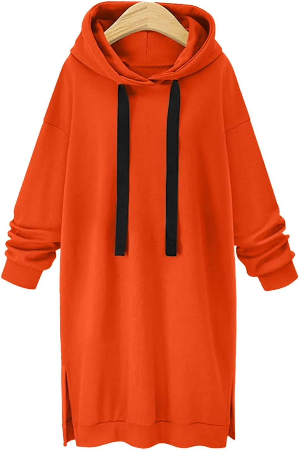 Women's Casual Pullover Sweatshirt Long Sleeve Split Hem Drawstring Hoodie Dress,Women Hoodies Dress Tunic Dress