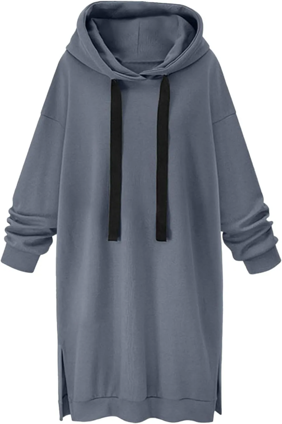 Women's Casual Pullover Sweatshirt Long Sleeve Split Hem Drawstring Hoodie Dress,Women Hoodies Dress Tunic Dress
