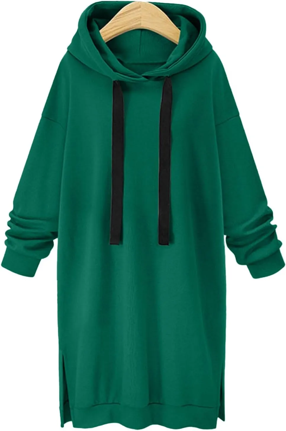 Women's Casual Pullover Sweatshirt Long Sleeve Split Hem Drawstring Hoodie Dress,Women Hoodies Dress Tunic Dress