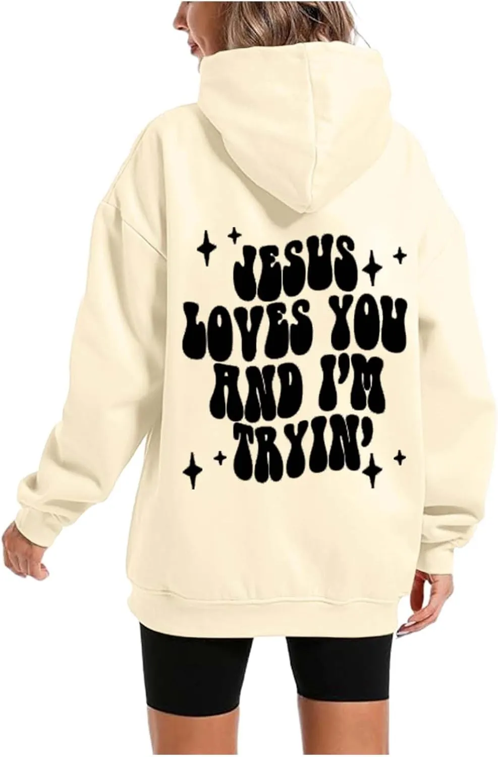 Womens Casual Versatile Hoodies Fashion Letter Prtint Sweatshirt Loose Comfy Long Sleeve Pullover Tops with Pockets