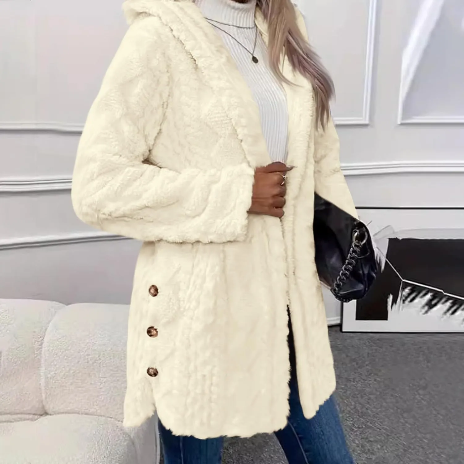 Women's Chunky Knitted Hooded Cardigan Coats Button Open Front Oversized Tunic Sweater Jacket Ladies Warm Outerwear