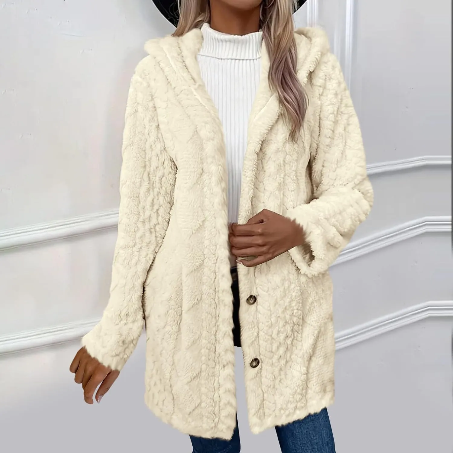 Women's Chunky Knitted Hooded Cardigan Coats Button Open Front Oversized Tunic Sweater Jacket Ladies Warm Outerwear