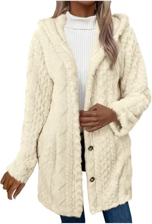 Women's Chunky Knitted Hooded Cardigan Coats Button Open Front Oversized Tunic Sweater Jacket Ladies Warm Outerwear