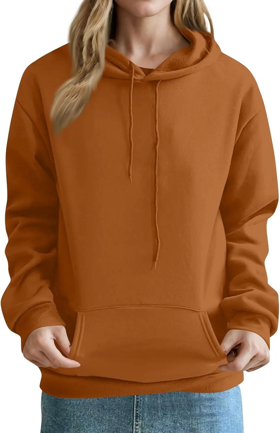 Women'S Classic Red Pullover Hoodie Sweatshirt With Adjustable Drawstrings And Front Pocket Casual