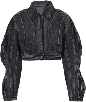 Women's Cotton Denim Jacket Short Vintage Lapel Button Jean Jackets