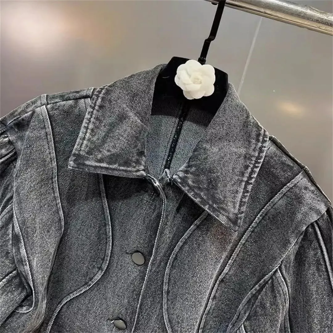 Women's Cotton Denim Jacket Short Vintage Lapel Button Jean Jackets