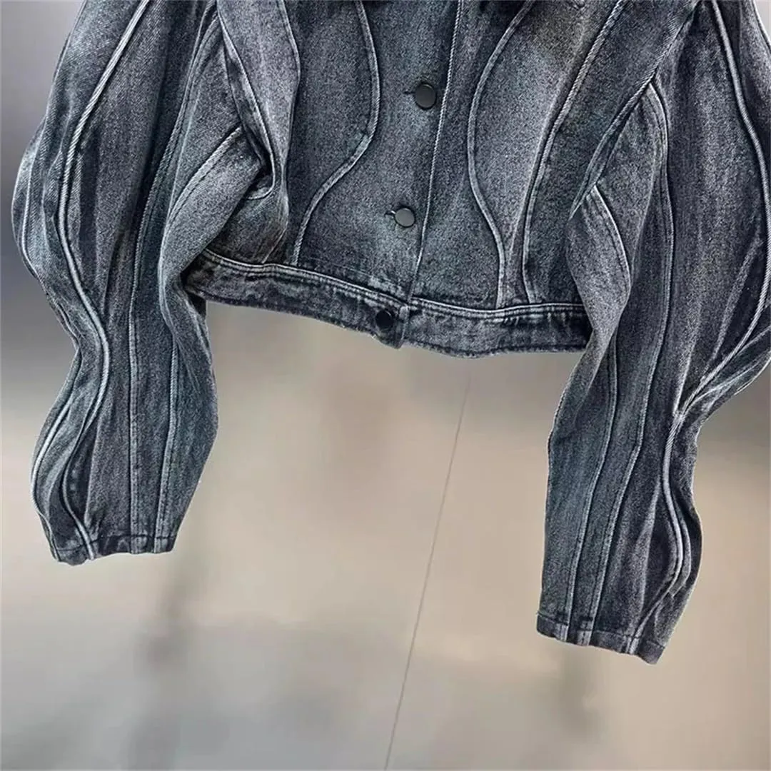 Women's Cotton Denim Jacket Short Vintage Lapel Button Jean Jackets