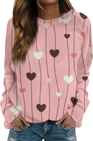 Womens Crewneck Oversized Valentines Day Shirts Women Plaid Love Heart Sweatshirts Raglan Blouse Tops Plus Size