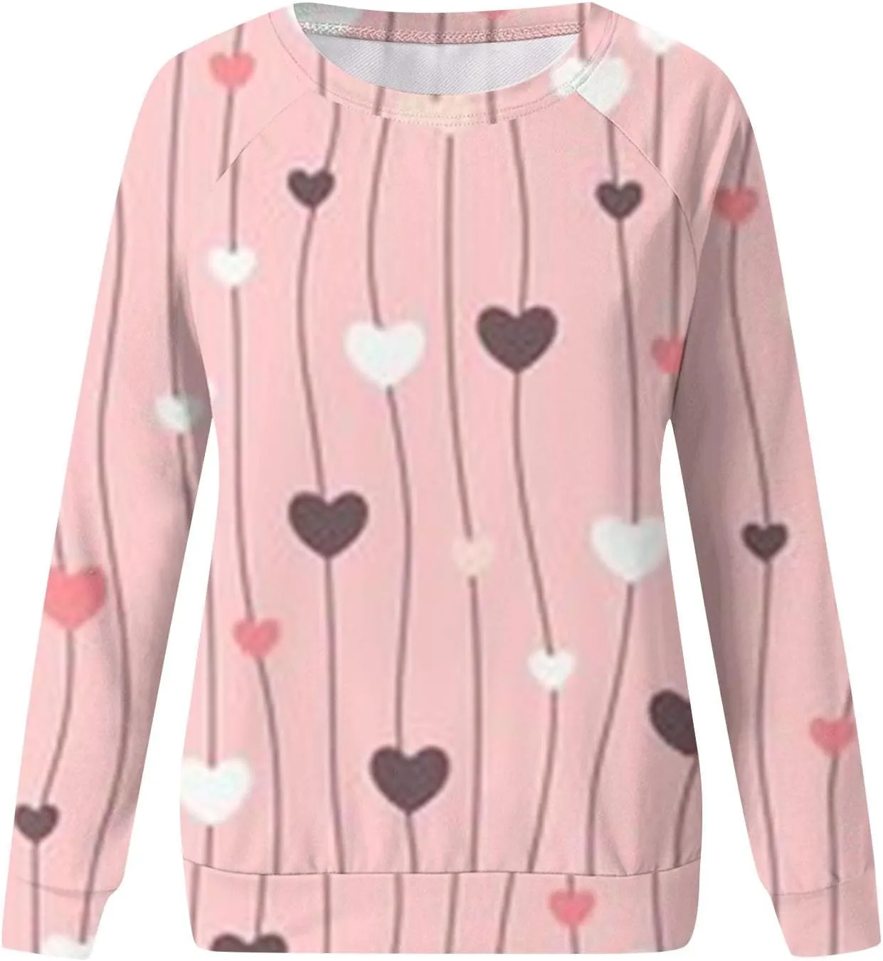 Womens Crewneck Oversized Valentines Day Shirts Women Plaid Love Heart Sweatshirts Raglan Blouse Tops Plus Size