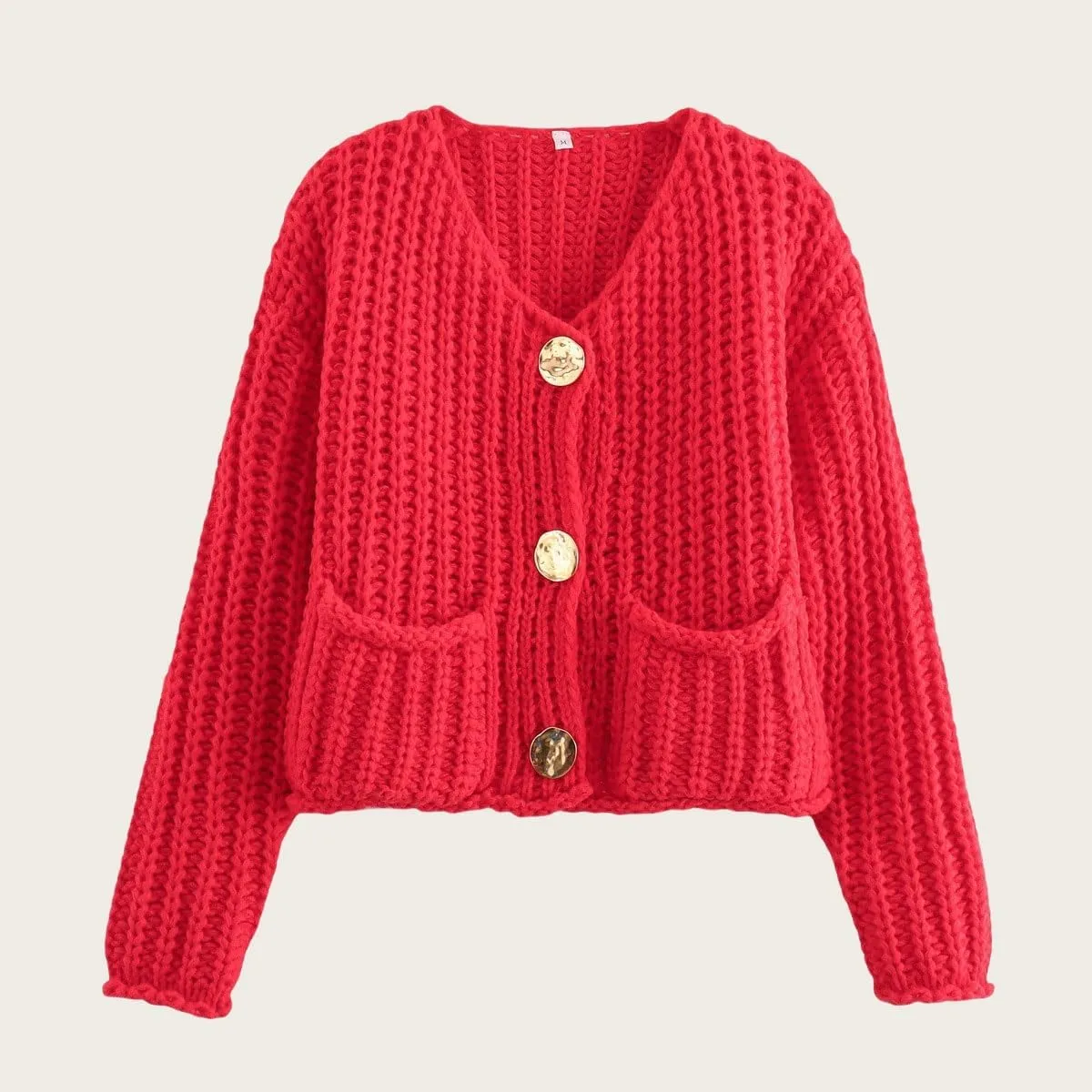 Womens Crochet Chunky Sweater Cropped Cable Knit Long Sleeve Cardigan Open Front Button Down Cardigan Sweaters