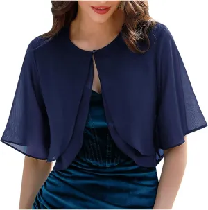 Womens Cropped Cardigan Short Sleeves Mesh Ruffled Lightweight Cardigans Casual Lounge Chiffon Spring Shawl Tops
