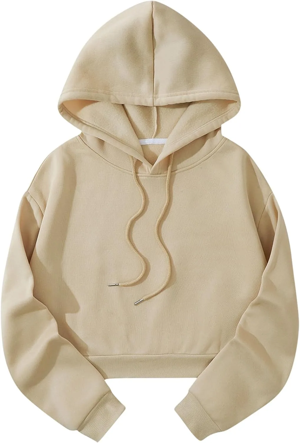 Womens Cropped Fashion Hoodies Long Sleeves Drawstring Sweatshirts 2024 Fall Fleece Solid Color Outfits Clothes