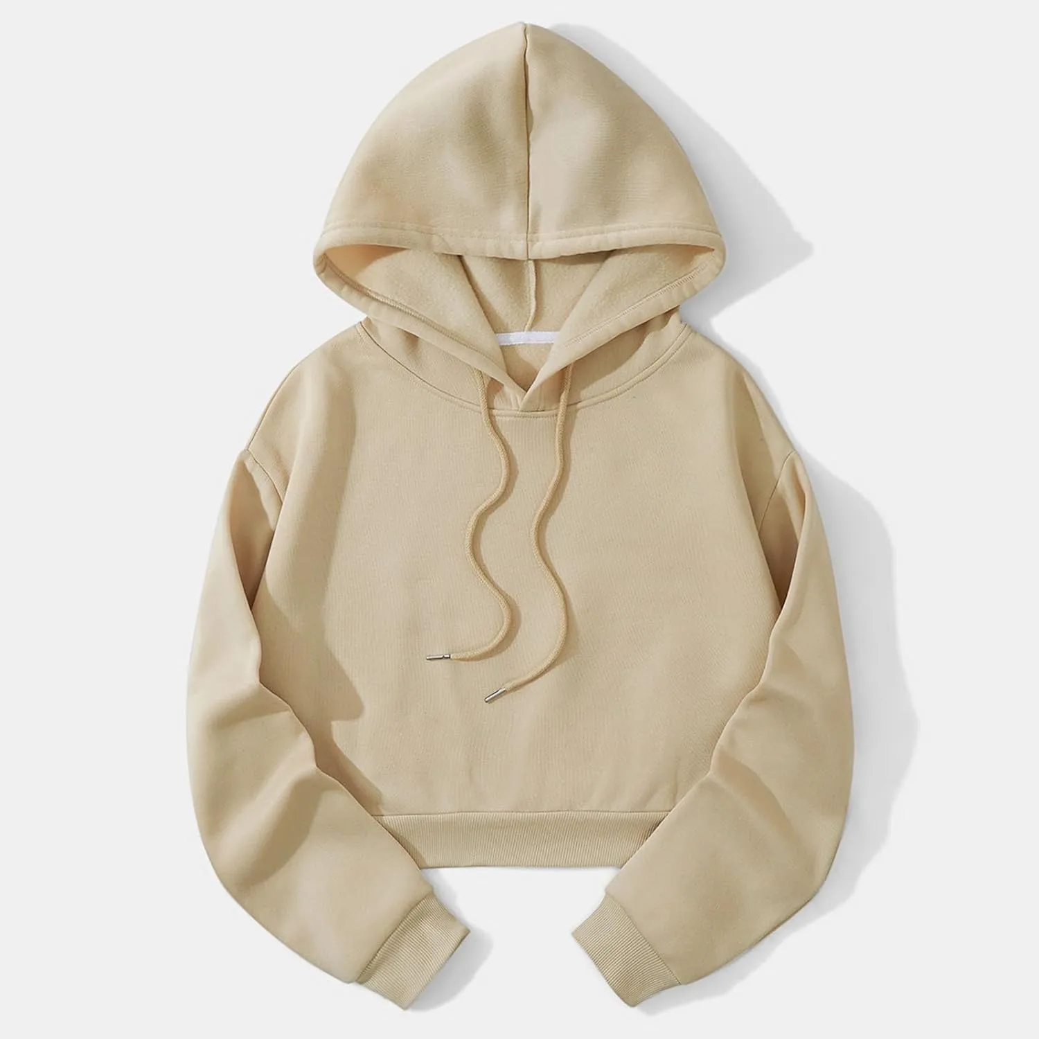 Womens Cropped Fashion Hoodies Long Sleeves Drawstring Sweatshirts 2024 Fall Fleece Solid Color Outfits Clothes