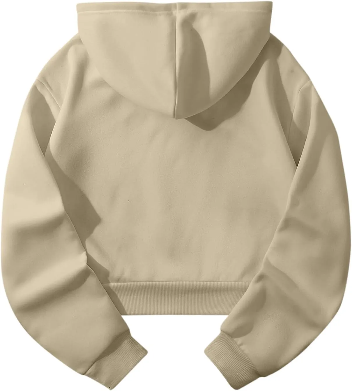 Womens Cropped Fashion Hoodies Long Sleeves Drawstring Sweatshirts 2024 Fall Fleece Solid Color Outfits Clothes