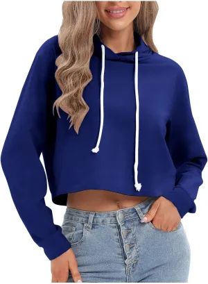Women's Cropped Hoodies Casual Long Sleeve Drawstring Hooded Sweatshirt Y2K Crop Tops Hoodie for Teen Girls