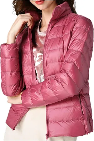 Womens Cropped Puffer Jacket Lightweight Packable Down Coat Casual Warm Zipper Long Sleeve Outwear 2024 Winter Coats