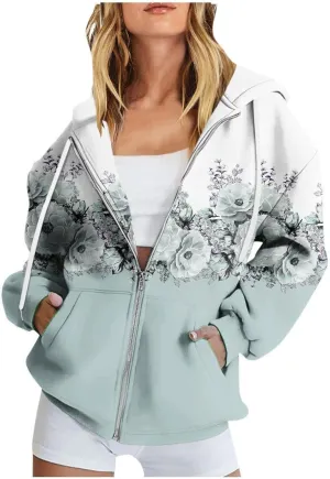 Women's Drawstring Zip Up Cute Hoodies Womens Plus Size Hooded Sweatshirt Long Sleeve Sweatshirt Loose Sweatshirt