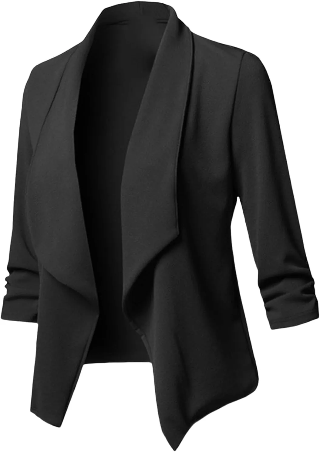 Womens Dressy Blazer Casual 3/4 Sleeve Open Front Cardigan Jacket Trendy Loose Pleated Solid Color Office Blazer