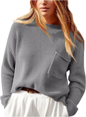 Women's Fall 2024 Oversized Sweaters Long Sleeves Ribbed Knit Cozy Soft Layered Tops