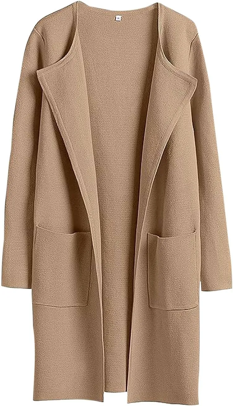 Womens Fall Fashion 2024 Cardigan Jackets Trending Dress Coats Open Front Knit Lapel Blazer Outerwear with Pockets