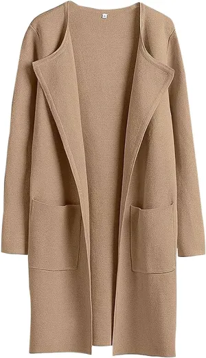 Womens Fall Fashion 2024 Cardigan Jackets Trending Dress Coats Open Front Knit Lapel Blazer Outerwear with Pockets