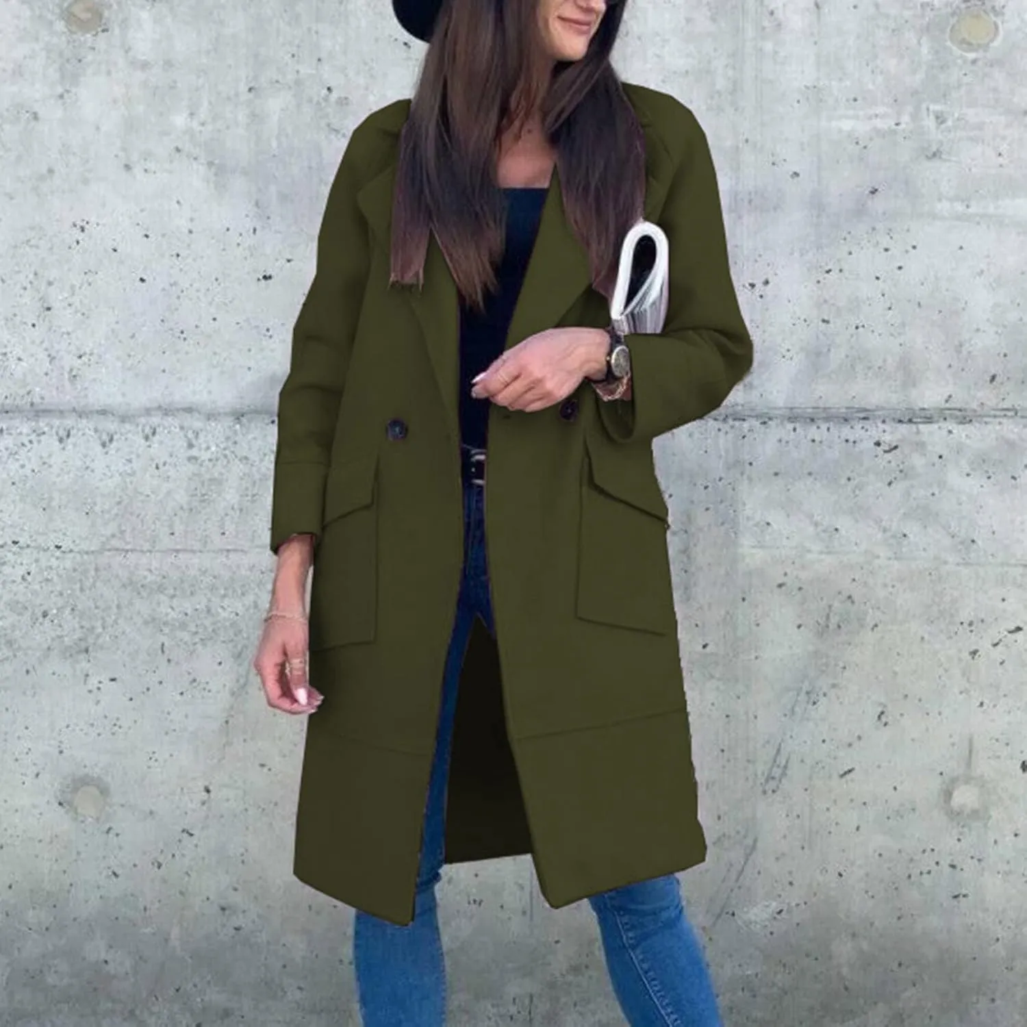 Womens Fall Fashion 2024 Long Cardigan Sweaters Tops Knit Open Front Lapel Knee Length Cardigan Coat with Pockets