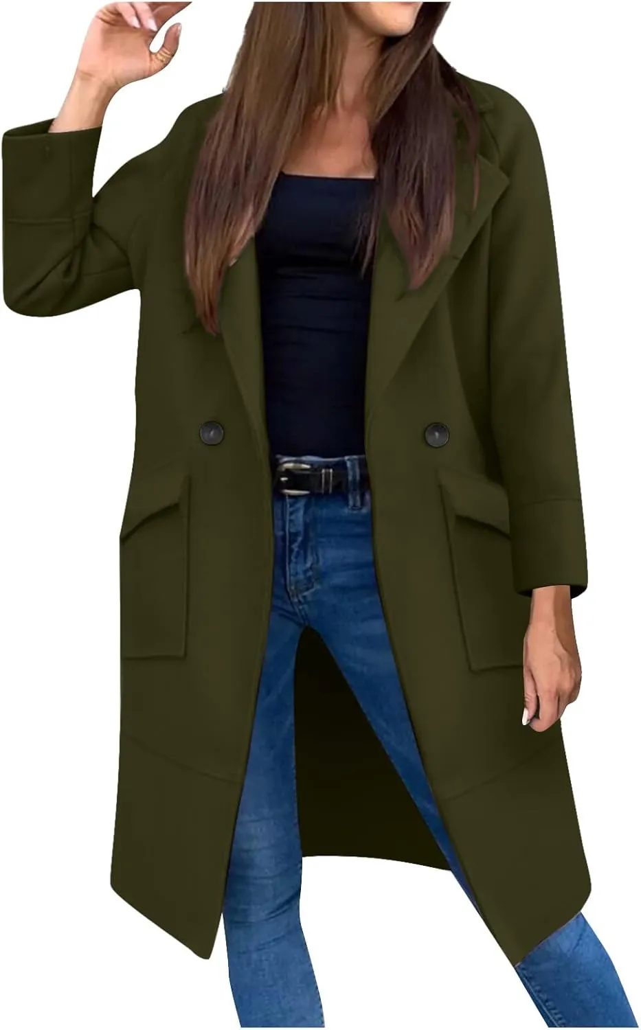 Womens Fall Fashion 2024 Long Cardigan Sweaters Tops Knit Open Front Lapel Knee Length Cardigan Coat with Pockets