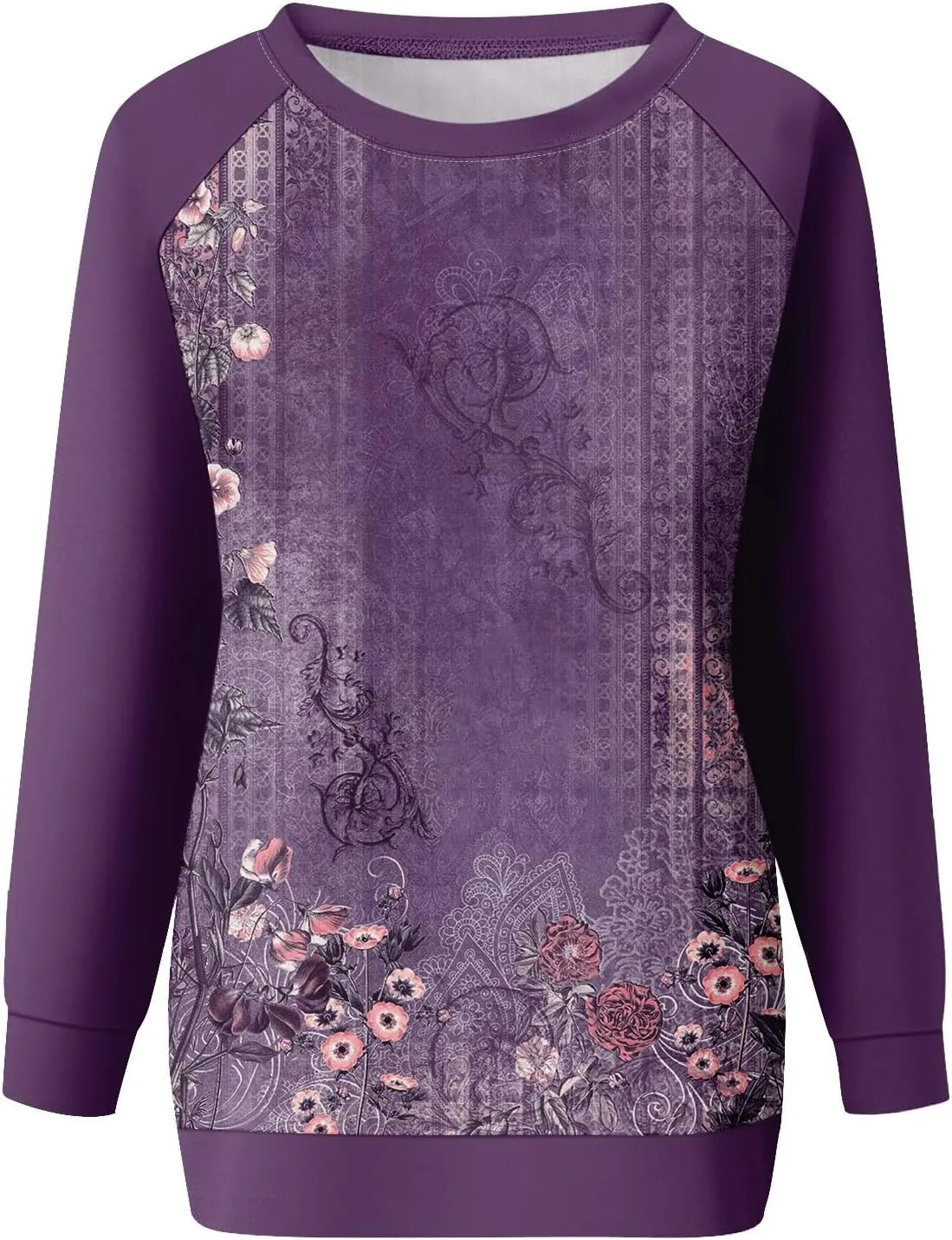 Womens Fall Fashion 2024 Long Sleeve Floral Print Cute Sweatshirts Crewneck Basics Plus Size Clothes Clothing