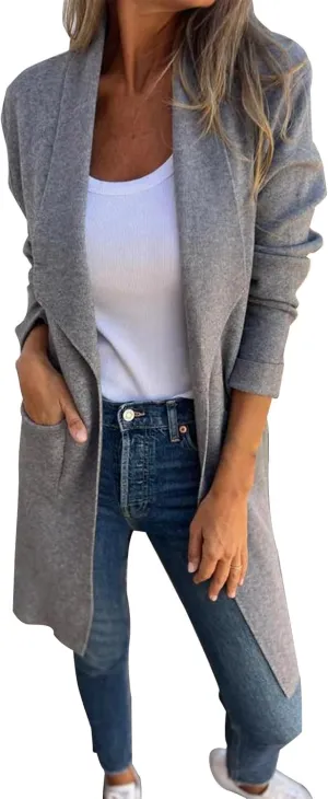 Womens Fall Fashion 2024 Long Sleeve Maxi Cardigan Open Front Oversized Coat Casual Lapel Warm Overcoat with Pockets
