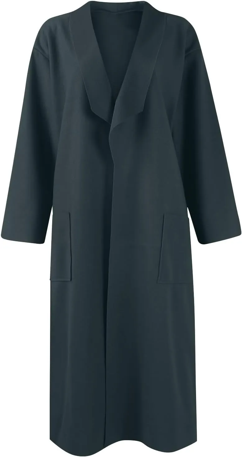Womens Fall Fashion 2024 Long Sleeve Maxi Cardigan Open Front Oversized Coat Casual Lapel Warm Overcoat with Pockets