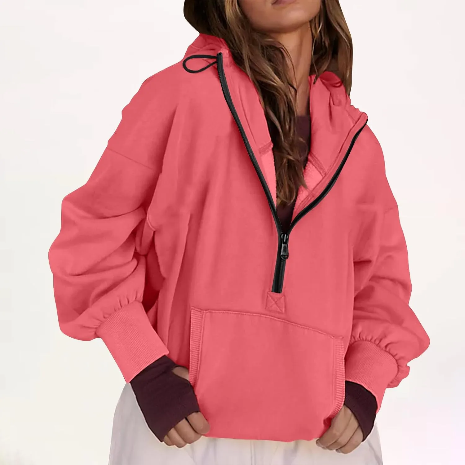 Womens Fall Fashion 2025 Half Zip Cropped Sweatshirt Long Sleeve Stand Collar Oversized Casual Y2k Pullover Top Shirt