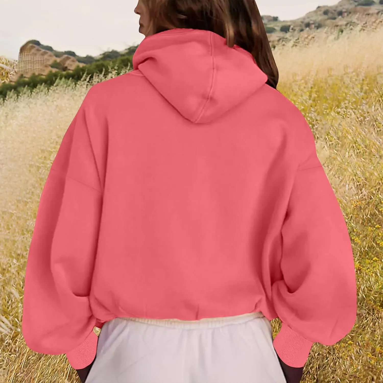 Womens Fall Fashion 2025 Half Zip Cropped Sweatshirt Long Sleeve Stand Collar Oversized Casual Y2k Pullover Top Shirt