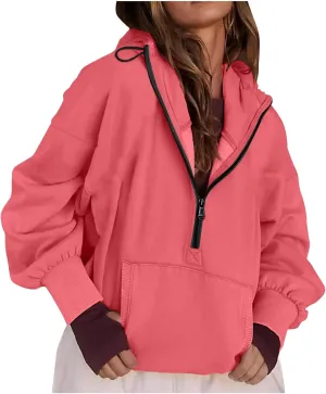 Womens Fall Fashion 2025 Half Zip Cropped Sweatshirt Long Sleeve Stand Collar Oversized Casual Y2k Pullover Top Shirt