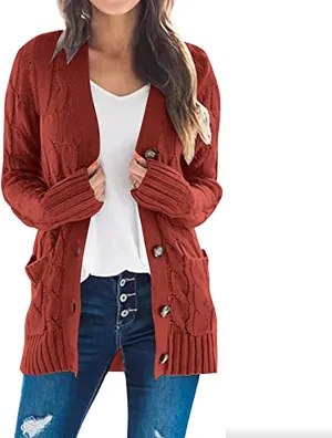 Womens Fall Open Front Cardigan Sweaters Button Up Long Sleeve Coats Cable Knit Sweaters Cardigans Chunky Outerwears
