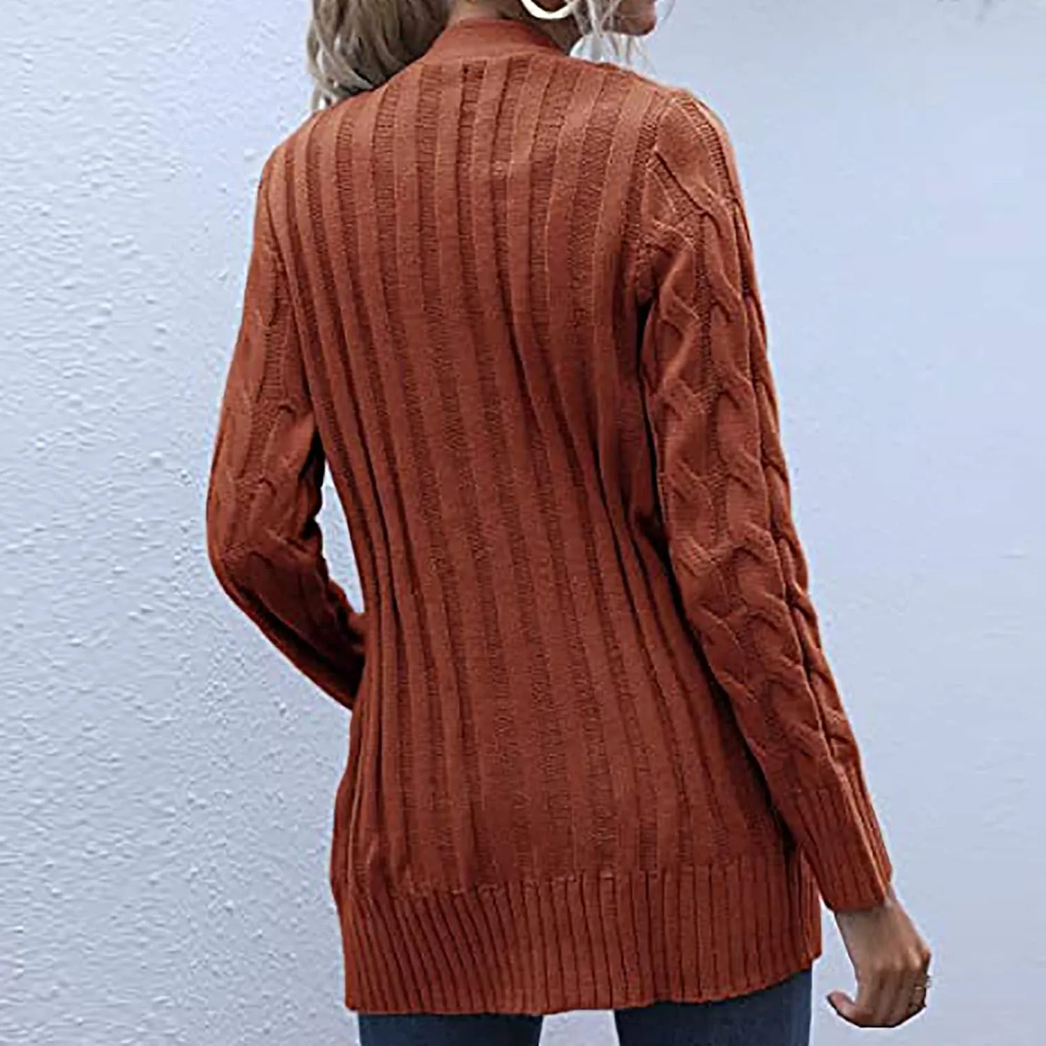 Womens Fall Open Front Cardigan Sweaters Button Up Long Sleeve Coats Cable Knit Sweaters Cardigans Chunky Outerwears